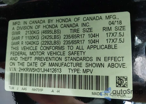 2018 Honda Cr-V Lx from USA, damaged, VIN 2HKRW5H31JH412613